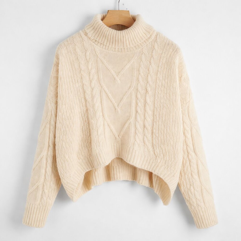 Turtle Neck High Low Hem Cropped Soft Knit Sweater 1XL
